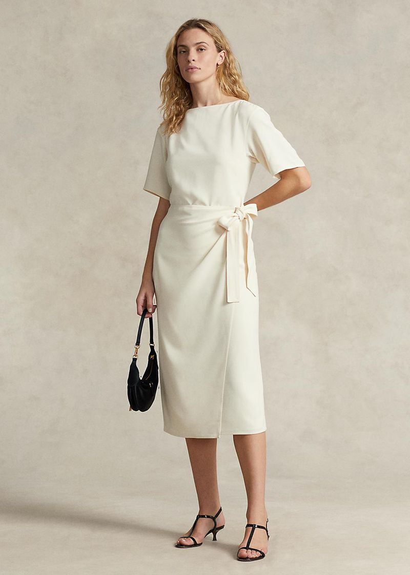 ポロ ラルフ ローレン ドレス レディース 白 Faux-wrap Crepe ミッドi XTOHA2796
